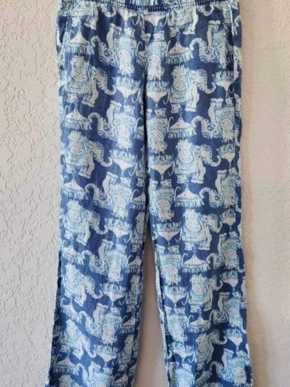 Lilly Pulitzer Women’s Blue Elephant Print Lightweight Linen Pants XS